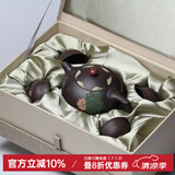 名壶秋月 宜兴紫砂壶原矿老紫泥名家纯全手工茶壶功夫泡茶壶茶具悟道西施 1壶送4杯套装