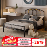 天坛家具床极简风轻奢铁架床宿舍经济型出租屋公寓铁架民宿床宿舍床 【黑色】床+21cm弹簧垫 1.5*2.0m