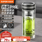 苏泊尔（SUPOR）双层玻璃杯办公泡茶杯男女士茶水分离杯车载水杯子500mL儒雅黑