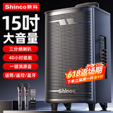新科 （Shinco）广场舞音响户外大音量拉杆蓝牙音箱三喇叭重低音木质箱体家用K歌移动摆摊 15吋双咪