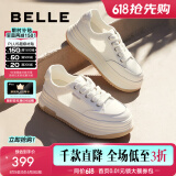 百丽（Belle）透气网面小白鞋女新款厚底休闲运动板鞋B1175BM3 蜂蜜牛乳-网面 37 (235mm)