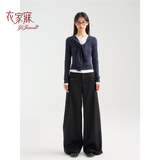 衣家寐2025春季新品设计感白色宽松显瘦休闲长裤阔腿裤女 黑色 S