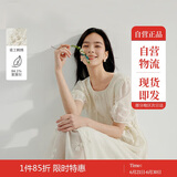 茵曼法式钉花刺绣串珠收腰女装圆领连衣裙2025春季新品裙子 梨花杏 M