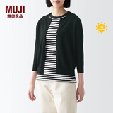 无印良品（MUJI）女式 防紫外线性能 强捻圆领开衫夏防晒衣防晒外套防晒服纯棉全棉 黑色 3S M