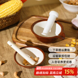 舍里中式陶瓷研磨碗厨房捣蒜臼手动宝宝辅食研磨器家用芝麻果泥研磨钵 大号研磨碗+陶瓷研磨棒-陶土色 尺寸规格详见图二