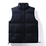 羽绒服马甲女秋冬新款休闲百搭简约外穿保暖背心马甲 W03-蓝色 M