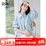 欧莎（OSA）【多色可选】白色工装风夹克外套女士2025年新款宽松春季短款上衣 蓝色 XL