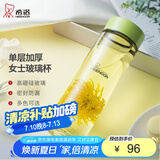 希诺（HEENOOR）玻璃杯女士单层加厚水杯创意花茶杯便携随手杯清新可爱学生杯子 清新绿 470ml