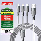 京东京造数据线三合一苹果Type-c安卓手机充电线一拖三头适用于苹果iphone16小米华为荣耀三星vivo车载多用