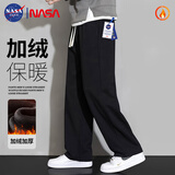NASA GISS休闲裤男宽松保暖裤加绒厚款长裤子 黑色直筒加绒 (190/92A)3XL