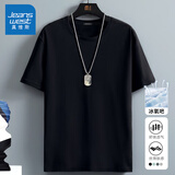 真维斯（Jeanswest）冰丝中袖男2025夏季简约印花宽松冰感速干短袖T恤男士大码上衣服 黑色(纯色) L (175) (收藏加购优先发)
