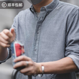 马登工装复古磨毛长袖薄衬衫牛津纺纯棉休闲外穿衬衣打底衫男春 浅灰色 XL （65-70kg）