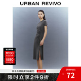 UR夏季新款女装时尚褶皱收腰修身圆领短袖连衣裙UWG740021 深灰 S