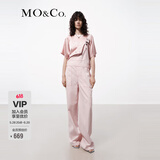 MO&Co.牛仔裤背带裤夏脏染工装风格高腰可调节肩带搭扣摩安珂 粉杏色 S 160