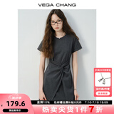 VEGA CHANG连衣裙女2025新款夏新款极简风不规则裙摆收腰显瘦小个子连衣短裙 晨雾灰 M