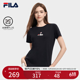 FILA斐乐官方女装短袖T恤女夏季舒适经典针织短袖小熊t上衣潮流时尚 正黑色-F11W329117F XL （175/92A/XL）