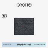 GROTTO个乐经典羊皮短款钱包手工真皮多卡位卡夹卡包情侣礼物 经典黑（小男孩）