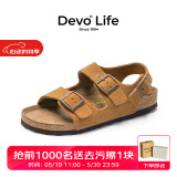 Devo Life的沃软木凉鞋男女同款休闲凉鞋夏季勃肯鞋情侣外穿沙滩凉拖鞋2627 黄棕反绒皮 36 （建议拍小一码）
