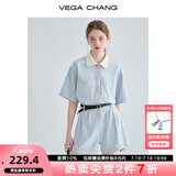 VEGA CHANG工装连体短裤女夏2025新款小个子显瘦高级感连身衣裤 蓝色 M