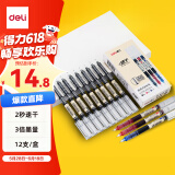 得力(deli)速干直液笔走珠签字笔 学生办公中性笔 ins无印简约风 0.5mm全针管9黑2红1蓝33766