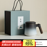 心去處陶瓷茶杯茶水分离杯简约男士泡茶杯带盖办公杯公司定制商务礼品 黑白-陶哲茗过滤茶杯-礼盒装
