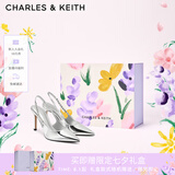 CHARLES&KEITH质感链条尖头高跟凉鞋子女鞋生日礼物女送女友CK1-60280377 Silver银色 36 (230)