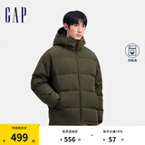 Gap男装徽章logo抽绳立领连帽羽绒服纯色外套677652 墨绿 L (175/96A) 亚洲尺码