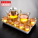 瓷牌茗茶具（cipaiming teaset） 透明玻璃茶具整套套装家用功夫茶壶茶杯会客泡茶器 金把八骏6金把杯+金公杯+小长方