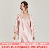 珊目尔（SMR）【520送礼】经典6A级100%桑蚕丝吊带裙真丝睡衣女性感蕾丝家居服 橡皮红-裙袍套装 M (160)适合80-105斤穿着