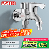 BSITN黄铜洗衣机水龙头一进二出大流量水龙头加长水嘴阳台水龙头B052