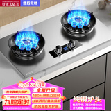 好太太亿美燃气灶双灶煤气灶家用天然气液化气鸳鸯灶台式嵌入式猛火炉具炉盘 双九腔+双边定时+防风聚能+不锈钢 瓶装液化气