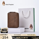 暇步士（Hush Puppies）卡包真皮零钱包男士证件夹风琴式拉链卡片包名片夹礼物送男友 卡其色HC-1811046W-2415