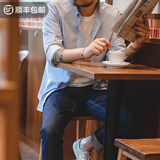 马登工装复古磨毛长袖薄衬衫牛津纺纯棉休闲外穿衬衣打底衫男春 浅蓝色 S （50-55kg）