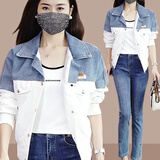 AEMAPE拼接设计感牛仔外套女2025新款爆款春秋款小个子宽松减龄短款夹克 图片色 常规 L _推荐100-115斤左右