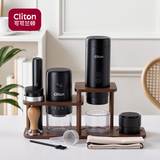 CLITON便携式咖啡机套装车载无线手持意式浓缩磨豆机奶泡器收纳木架9件