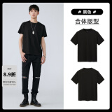 太平鸟男装 夏短袖T恤男干爽面料时尚运动服纯色体恤打底衫潮 黑色速干（合体） S