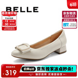 百丽气质时尚平跟鞋女百搭淑女单鞋A6Z1DAQ4 米白 36