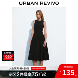 UR夏季新款女装时尚休闲简约压褶长款无袖连衣裙UWH740026 正黑 S