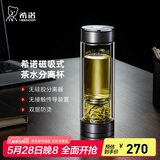 希诺双层玻璃杯磁吸式茶水分离杯子男高档茶杯水杯XN-7012紫灰色300mL