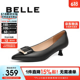 百丽方扣高跟鞋女秋季舒适羊皮细跟单鞋Z2N2DCQ3 黑色 37