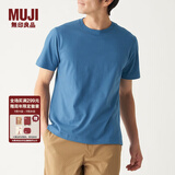 无印良品 MUJI 男式 印度棉天竺编织 圆领短袖T恤 ABA01A0S 烟熏蓝色 M