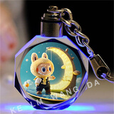 2025爆款AI版拉布布周边水晶发光钥匙扣LABUBU包挂件送男女孩玩具 紫罗兰 月半飞轮【激光彩雕版】 S
