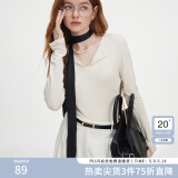 范思蓝恩秋季V领套头百搭长袖针织T恤女秋季2024新款通勤修身针织衫上衣 奶杏色 S