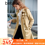 betu百图女装中长款风衣女双排扣大衣新款英伦风长外套JD2101T34 卡其色 M