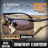 CAPONI碳纤维偏光太阳镜男日两用墨镜开车眼镜驾驶专用防紫外线夜视眼镜 黑框-变色片（偏光）-日夜两用