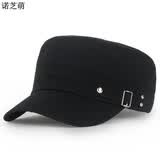 诺芝萌韩版棒球帽 男女士平顶帽 短檐 四季可戴休闲棒球帽NM489 侧边扣黑色 均码 可调节
