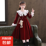 女童连衣裙春秋装新款小女孩生日洋气裙子中大童学院风长袖公主裙 红色 160
