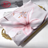 浪莎真丝丝巾女士100%桑蚕丝绸长巾中式印花披肩节日送礼盒伴手礼 百合灰粉 170*53cm