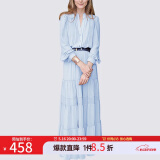MeetMetro玛依尔法式仙女连衣裙女2025春新款高端气质纯欲风裙子礼服长裙 浅蓝【现货】 L