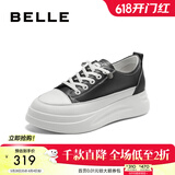 百丽（Belle）小白鞋女鞋商场款厚底增高一脚蹬单鞋透气休闲鞋U8N1DAM3 黑色 36 (230mm)